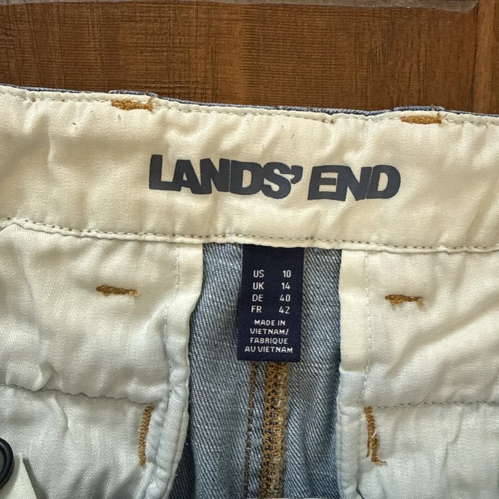 Lands End High Rise Wide‎ Leg Baggy Denim Jean Trousers Women's 10 Stretch Light
